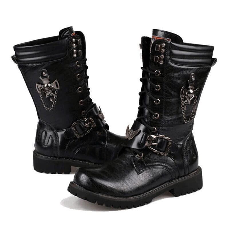 Bottines de motard pour femme avec rivets et boucles aspect